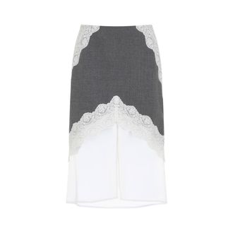 Jil Sander High Waist Gray Wool Skirt With Organza Hem