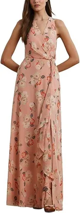 Lauren Ralph Lauren Floral Ruffle-Trim Georgette Gown Womens Dress Pink 1 : 10, Polyester