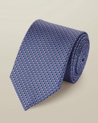 CHARLES TYRWHITT Silk Semi-Plain Tie - Cobalt Blue & Pink Size OSFA by Charles Tyrwhitt