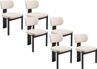 Vente-Unique Juego de 6 sillas de tela texturizada bicolor y madera de hevea negra - Crema y beige - WILANA
