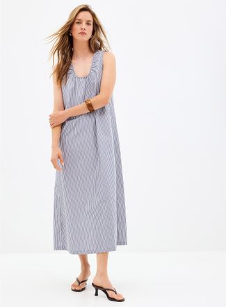 Contemporaine Womens Ruched collar striped poplin dress