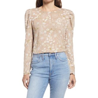 Gibsonlook Floral Pleated Sleeve Top in Stone Sketchd Floral at Nordstrom Rack, Size Xx-Small