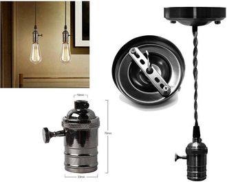 Trade Shop Trade Shop Traesio - Trade Shop - Lampadario Pendente Vintage Da Soffitto Sospensione E27 Con Interruttore Nero Metal