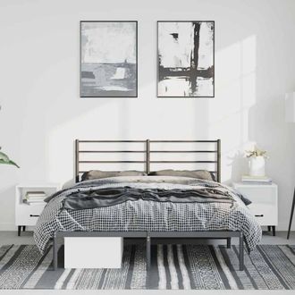 Berkfield Home Metal Bed Frame with Headboard Black 135x190 cm Double