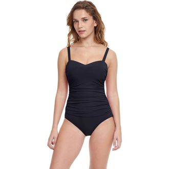 Gottex Tutti Frutti D-Cup Scoop Neck Shirred Underwire One Piece in Black at Nordstrom, Size 10