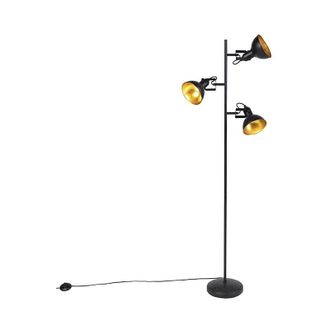QAZQA Smart Floor Lamp Black with Gold 3-Lights Incl. 3 WiFi P45 - Tommy
