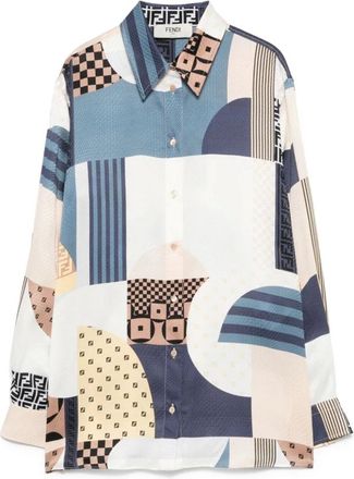 Fendi Overhemden, Dames, Veelkleurig, S, Blauw Multicolor Knoopsluiting Klassieke Kraag Shirt