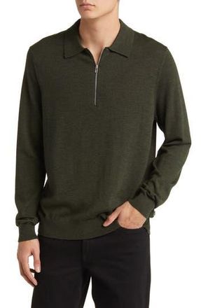 Nn.07 Quarter Zip Wool Polo Sweater in Dark Army at Nordstrom Rack, Size X-Large
