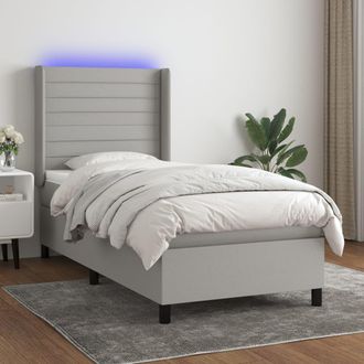 vidaXL Vidaxl - Cama Box Spring Colch&oacute;n Y Luces Led Tela Gris Claro 90x200 Cm