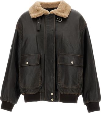 Halfboy Brown Alice Distressed Leather Bomber Jacket