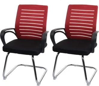 Hhg Nunca Usado] Juego De 2 Sillones De Conferencia Hhg 531, Silla De Visita Basculante, 150 Kg De Capacidad De Carga Tela/textil, Rojo