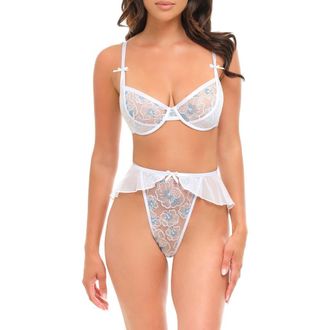 Oh l&agrave; l&agrave; Ch&eacute;ri Elena Lace Underwire Bra & Thong Set in Cheri Blossom/Bright White at Nordstrom, Size X-Large