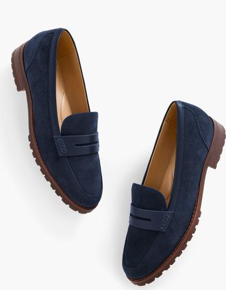 Talbots Cassidy Suede Penny Loafers - Blue - 10 1/2 M Talbots