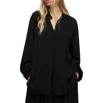 AllSaints Hezzy Gathered Neck Tunic Blouse in Black at Nordstrom Rack, Size 6