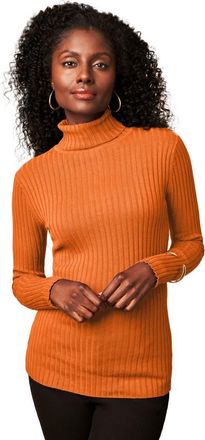 Jessica London Ribbed Cotton Turtleneck Sweater in Orange Twist at Nordstrom, Size 44