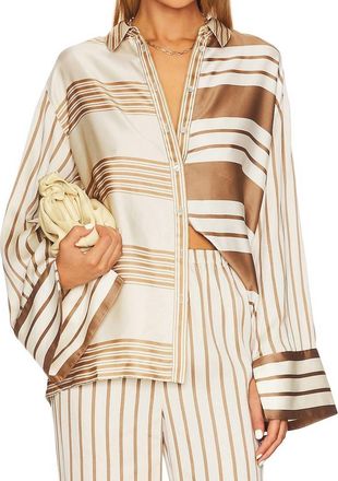 L'Academie The Katy Blouse In Brown & Ivory Stripe