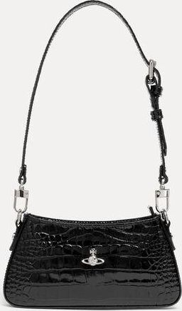 Vivienne Westwood Tasha Shoulder Phone Bag Emboss Croc Leather Black