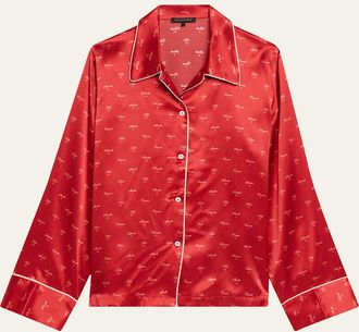 Kiki De Montparnasse Kiss-Print Silk Lounge Nightshirt