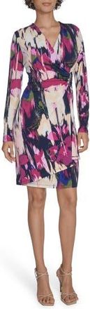 Calvin Klein Floral Long Sleeve Faux Wrap Dress in Dark Purple Multi at Nordstrom Rack, Size 16