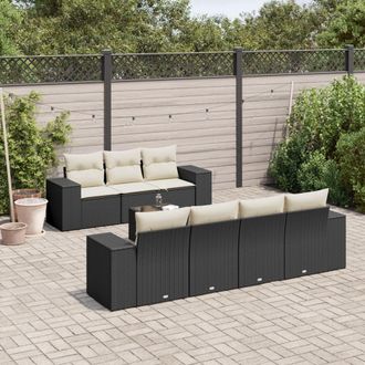 vidaXL Set De Sof&aacute;s De Jard&iacute;n 8 Piezas Y Cojines Rat&aacute;n Sint&eacute;tico Negro Vidaxl