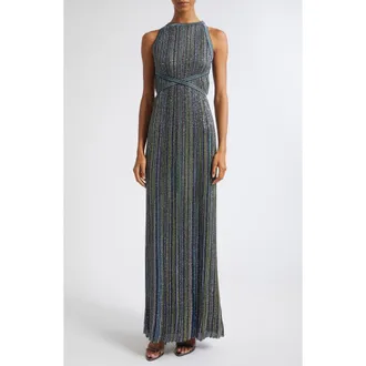 Missoni Sequin Stripe Knit Maxi Dress in S616T-Green Tones at Nordstrom, Size 40