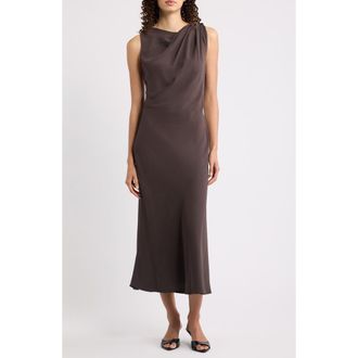 Theory Twist Shoulder Crepe Midi Dress in Cacao - Daj at Nordstrom, Size 16