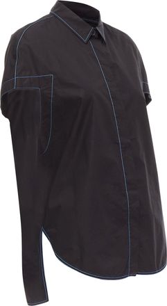 Marni black blue topstitched round shoulder 3D cut boxy shirt IT40 S