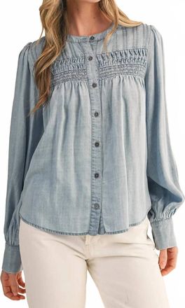 Merci Heritage Smocked Denim Blouse In Blue