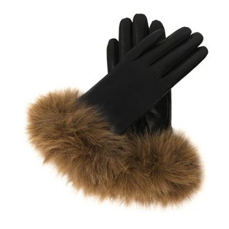 Kazar Accessoires, Dames, Zwart, S, Leer, Zwarte leren handschoenen met synthetische bont