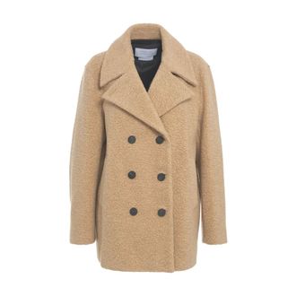 Harris Wharf London Double-Breasted Coats, female, Beige, Size: M Luxurious Beige Bouclé Peacoat Aw25