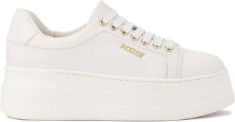 Kazar Schoenen, Dames, Wit, 38 EU, Leer, Witte leren sneakers op een dikke zool
