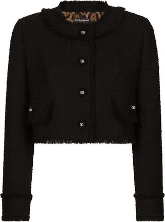Dolce & Gabbana DG-buttons cropped tweed jacket - women - Polyester/Polyamide/Wool/Spandex/Elastane - 48 - Black