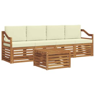 vidaXL Conjunto De Sof&aacute;s De Exterior Con Coj&iacute;n 5 Pcs Natural Y Crema Vidaxl