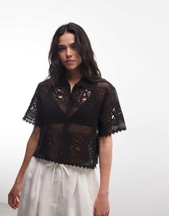 AllSaints Kyra - Polo a maniche corte in maglia nera-Nero