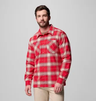Columbia Cornell Woods Shirt Mens Red Plaid Fleece Lined Long Sleeve JAX1971