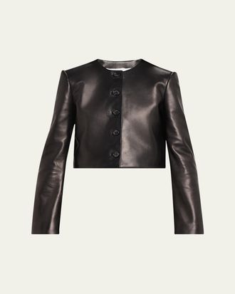 Brandon Maxwell Ryder Leather Cropped Box Jacket