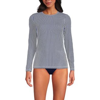 Lands End Plus Size SunShade UPF 50 Long Sleeve Relaxed Rash Guard in Deep Sea Navy Mini Stripe at Nordstrom, Size Xx-Small P