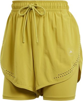 adidas Womens 2 in 1 Fitness Road Shorts with Elasticated Waistband in Green - Size 16 UK