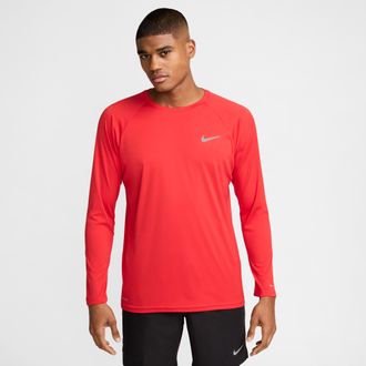 Nike Mens Swim Hydroguard Essential Dri-FIT UV Long Sleeve Top in Red | NESSA587-614
