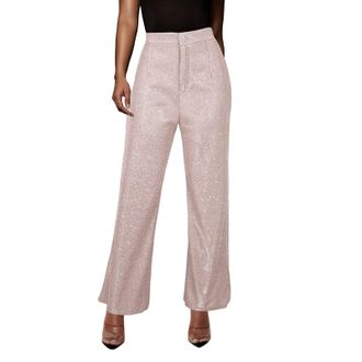 Generic Glitter Trousers Women Sequin Trousers Women Wide Leg Plus Size High Elastic Waisted Loose Trouser Glitter Casual Drape Bottoms Wear Solid Colour Stre