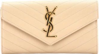 Saint Laurent Classic Monogram Flap Wallet Matelasse Chevron Leather Large small wallets - Toni neutri