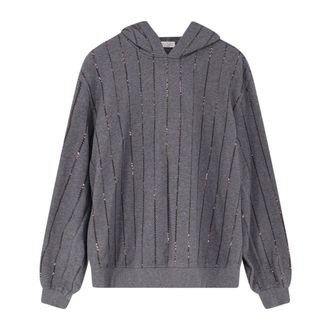 Brunello Cucinelli Hoodies & sweatvesten, Dames, Grijs, M, Katoen, Dazzling Embroidery Top