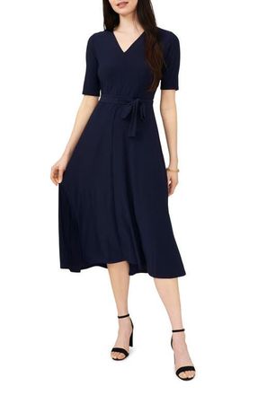 Chaus V-Neck Belted Midi Dress in Navy at Nordstrom, Size Medium
