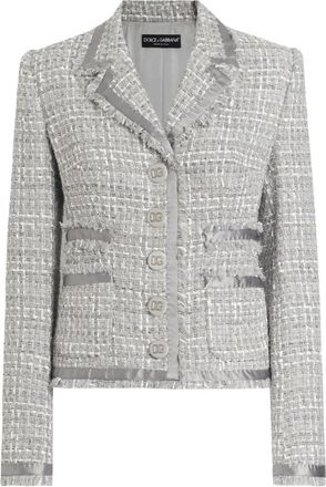 Dolce & Gabbana Zen Grey Versleten Jas met Zakken - Dames - Blazers - Grijs - M - Tweed - Jassen