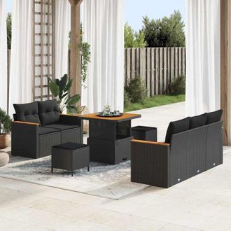 vidaXL Vidaxl - Conjunto De Sof&aacute; De Jard&iacute;n Con Coj&iacute;n 8 Pcs Negro Polirat&aacute;n