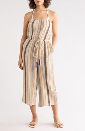 Elan Stripe Strapless Cover-Up Jumpsuit in Natural/Blue Stripe at Nordstrom Rack, Size X-Small