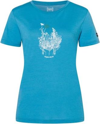 super.natural Flowerhands Tee Merinoshirt f&uuml;r Damen | blau/ tobacco glitter
