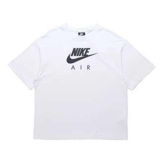 Nike (WMNS) Nike Air Logo Printing Loose Knit Sports Short Sleeve White DB3841-100