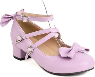 Generic Womens Low Block Heel Mary Jane Shoes Cross Ankle Strap Pumps Daily Party Heels,Purple,5.5 UK