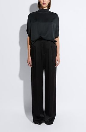 Sally Lapointe Satin Relaxed Pleated Pant in Black at Nordstrom, Size 10
